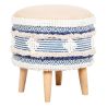 Buy Pouffe Stool in Boho Bali Style, Wood and Cotton - Zoe Bali Blue 60261 - in the EU