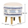Buy Pouffe Stool in Boho Bali Style, Wood and Cotton - Zoe Bali Blue 60261 in the Europe