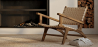 Buy Armchair, Bali Boho Style, Leather and teak wood - Grau Brown 60466 - prices