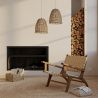 Buy Armchair, Bali Boho Style, Leather and teak wood - Grau Brown 60466 in the Europe