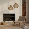 Buy Armchair, Bali Boho Style, Leather and Teak Wood  - Grau Brown 60469 in the Europe