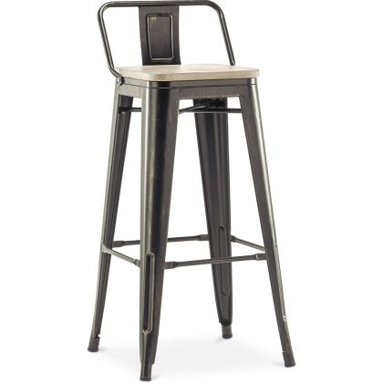 Buy Bistrot Metalix style bar stool with small backrest - 76 cm - Metal and Light Wood Pastel orange 59694 in the Europe 