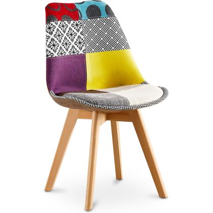 Buy Dining Chair Brielle Upholstered Scandi Design Wooden Legs Premium New Edition - Patchwork Jay Multicolour 59972 at MyFaktory 