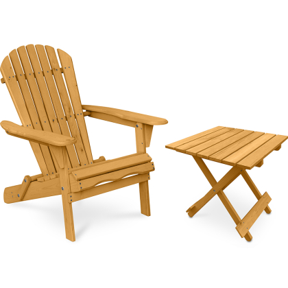 Buy Garden Chair + Table Adirondack Wood Outdoor Furniture Set - Anela Natural wood 60008 - prices 