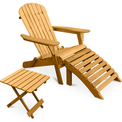 Buy Adirondack Garden long Chair + Footrest + Table Wood Outdoor Furniture Set - Anela Red 60010 with a guarantee 