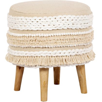 Buy Pouffe Stool in Boho Bali Style, Wood and Cotton - Isabella Bali Ivory 60262 - in the EU 