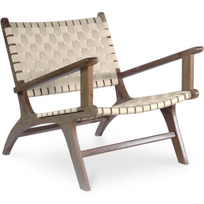 Buy Armchair, Bali Boho Style, Linen and teak wood - Grau Beige 60467 at MyFaktory 