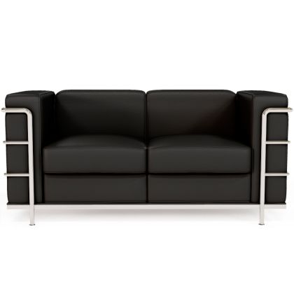 Buy 2-Seater Sofa - Upholstered in Vegan Leather - Bour Black 60658 home delivery 