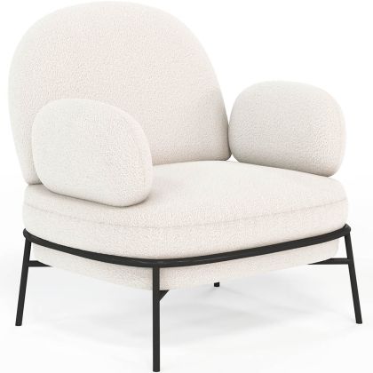 Buy Designer Armchair - Upholstered in Bouclé Fabric - Hedar White 61223 at MyFaktory 
