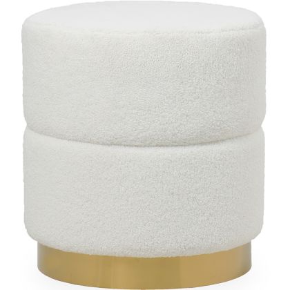 Buy Round Pouf Upholstered in Bouclé Fabric - Leta White 61299 home delivery 
