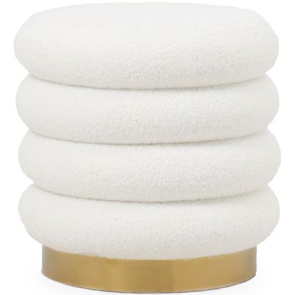 Buy Round Pouf Upholstered in Bouclé Fabric - Leonora White 61301 with a guarantee 