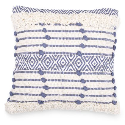 Buy Square Cotton Cushion in Boho Bali Style cover + filling - Laurie Blue 60186 with a guarantee
