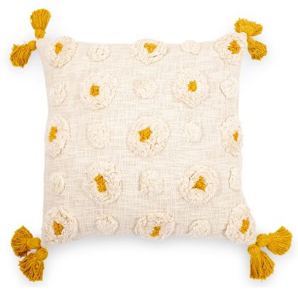 Buy Square Cotton Cushion in Boho Bali Style cover + filling - Hazel Yellow 60222 with a guarantee