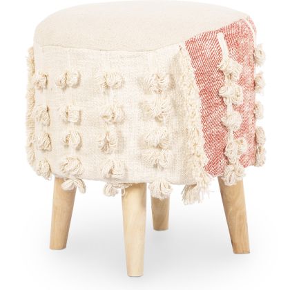 Buy Pouffe Stool in Boho Bali Style, Wood and Cotton - Vanessa Bali Beige 60260 in the Europe