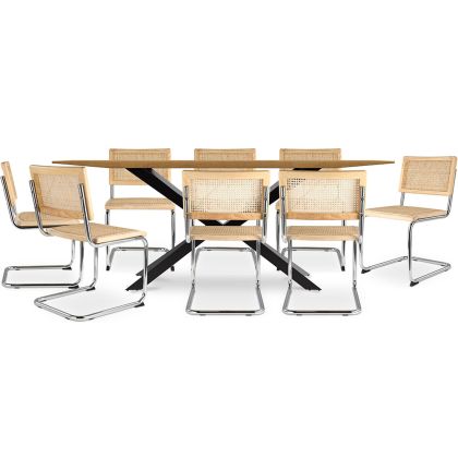 Buy Pack Industrial Wooden Table (220cm) & 8 Rattan Mesh Chairs - Lia Natural 60562 home delivery