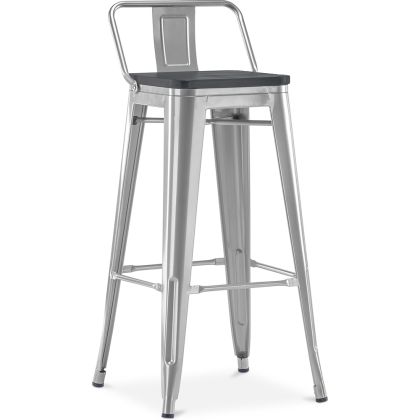 Buy Bistrot Metalix style bar stool with small backrest - Metal and dark wood - 76 cm Steel 59693 - in the EU