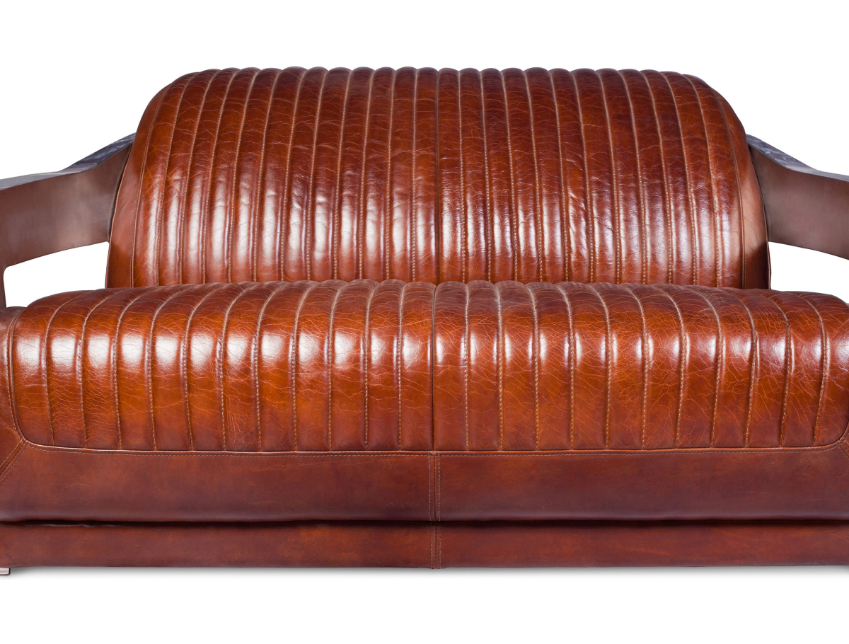 Buy Design Sofa Churchill Lounge - 2 places - Premium Leather & Stainless Steel Vintage brown 48369 - in the EU