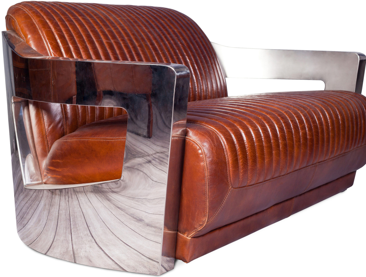 Buy Design Sofa Churchill Lounge - 2 places - Premium Leather & Stainless Steel Vintage brown 48369 - prices