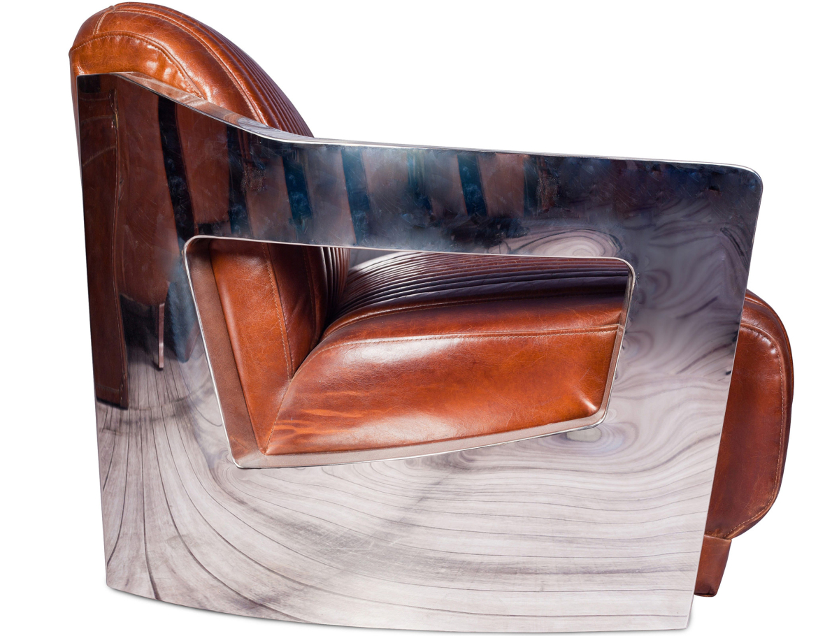 Buy Design Sofa Churchill Lounge - 2 places - Premium Leather & Stainless Steel Vintage brown 48369 at MyFaktory