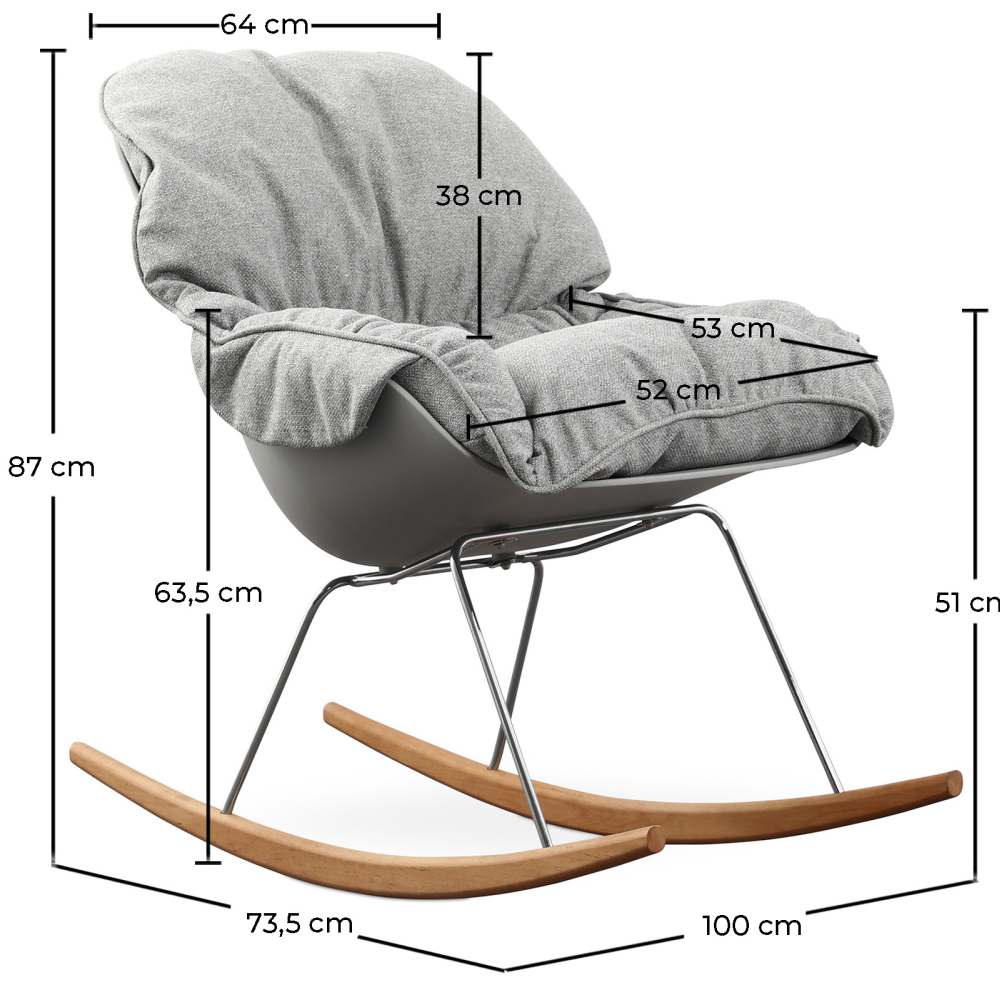Buy Scandinavian Design Padded Rocking Chair Grey 59895 home delivery