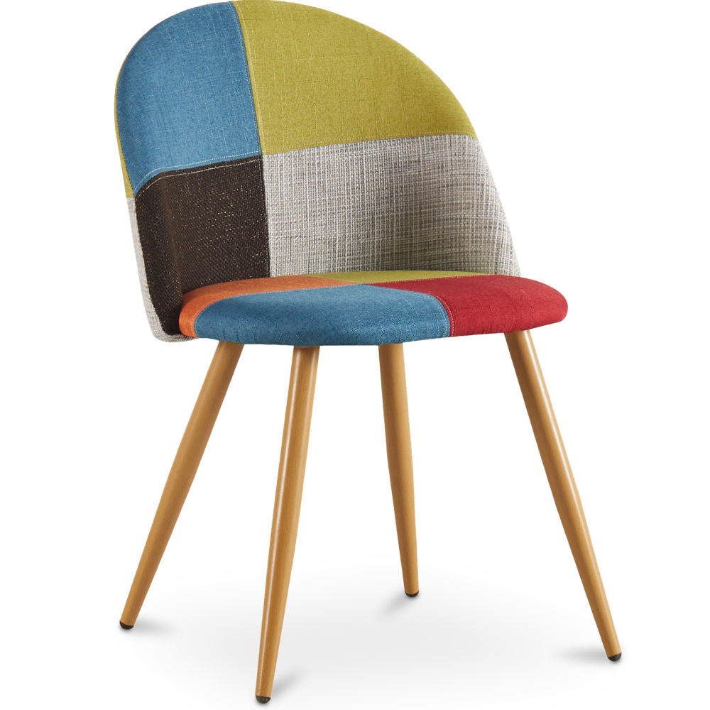Buy Dining Chair Accent Patchwork Upholstered Scandi Retro Design Wooden Legs - Bennett Fiona Multicolour 59934 - prices