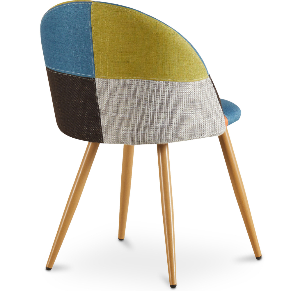 Buy Dining Chair Accent Patchwork Upholstered Scandi Retro Design Wooden Legs - Bennett Fiona Multicolour 59934 in the Europe