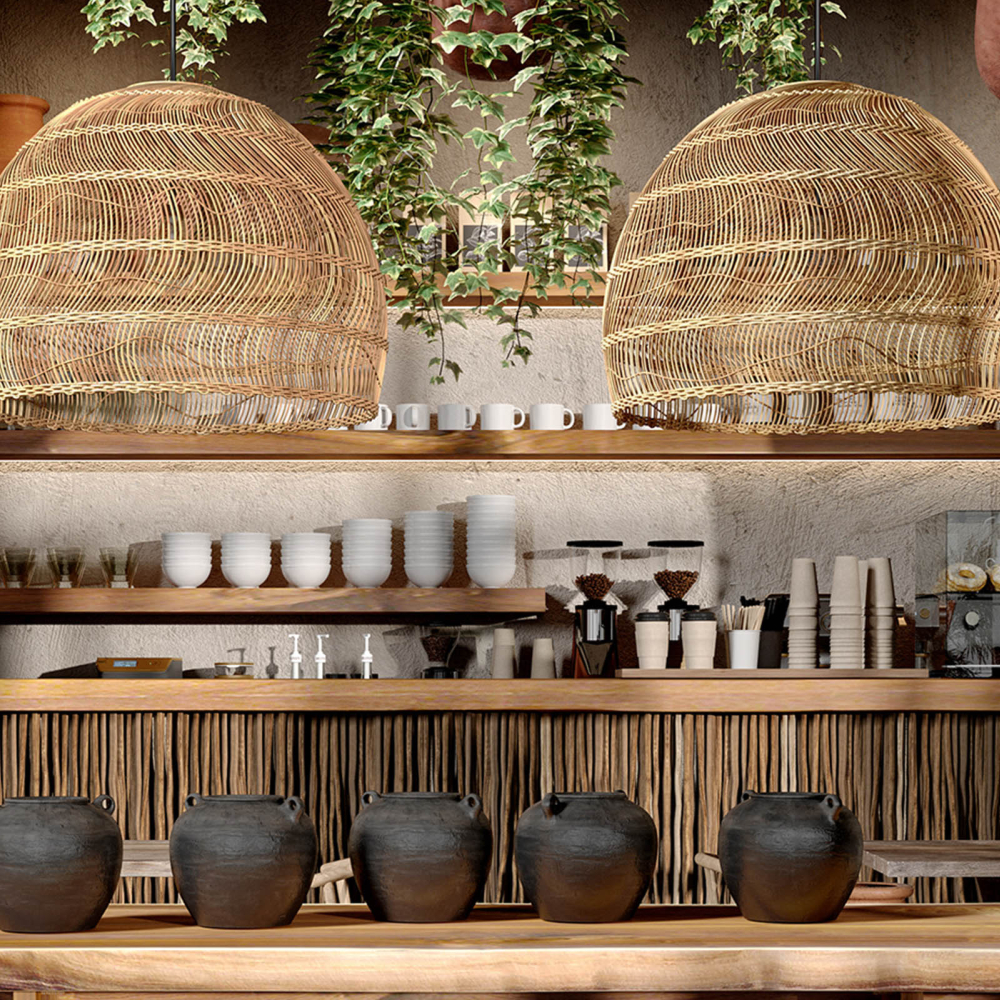 Buy Hanging Lamp Boho Bali Design Natural Rattan - 40 cm - Seam Natural wood 60044 in the Europe