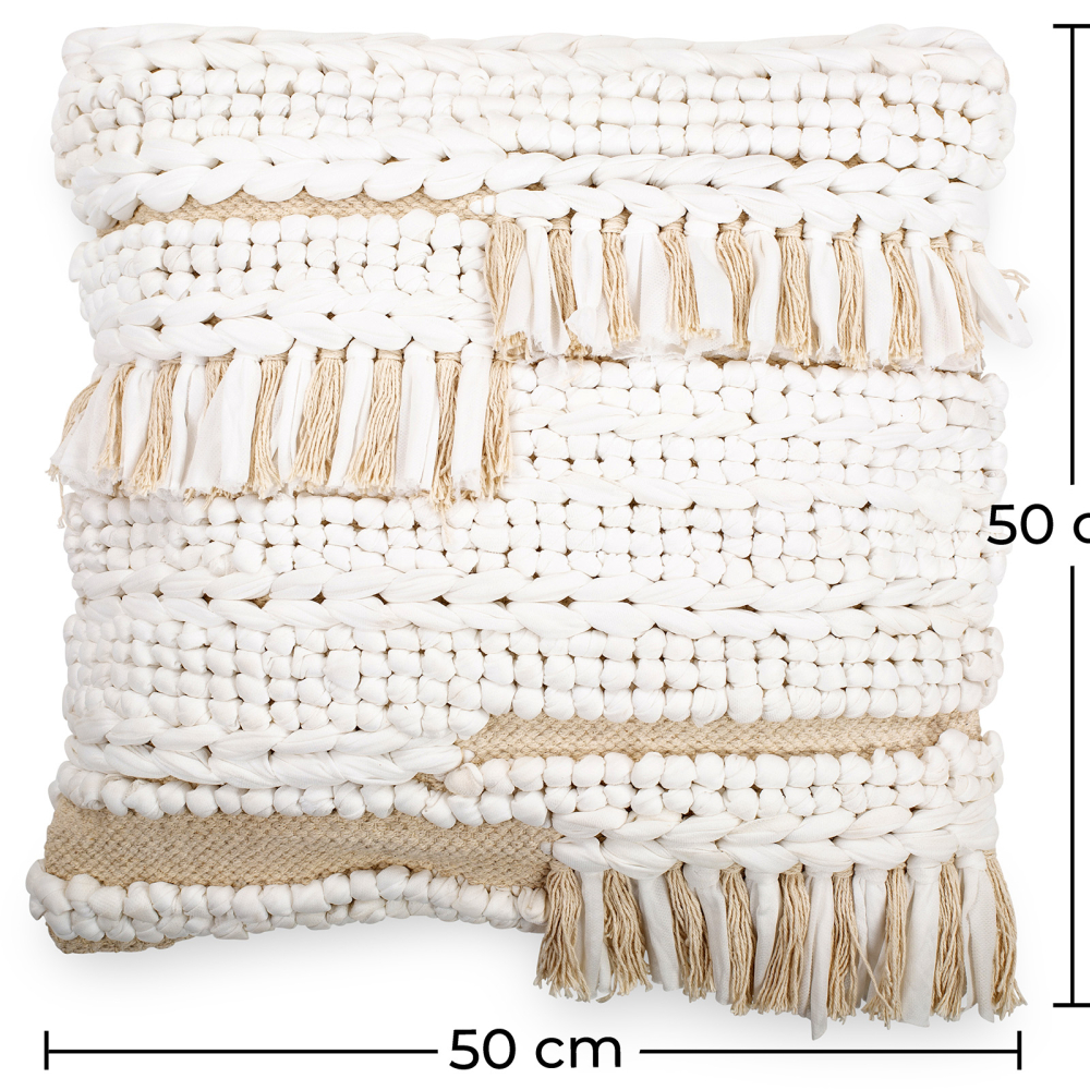 Buy Square Recycled yarn Cushion in Boho Bali Style cover + filling - Chloe White 60214 - prices