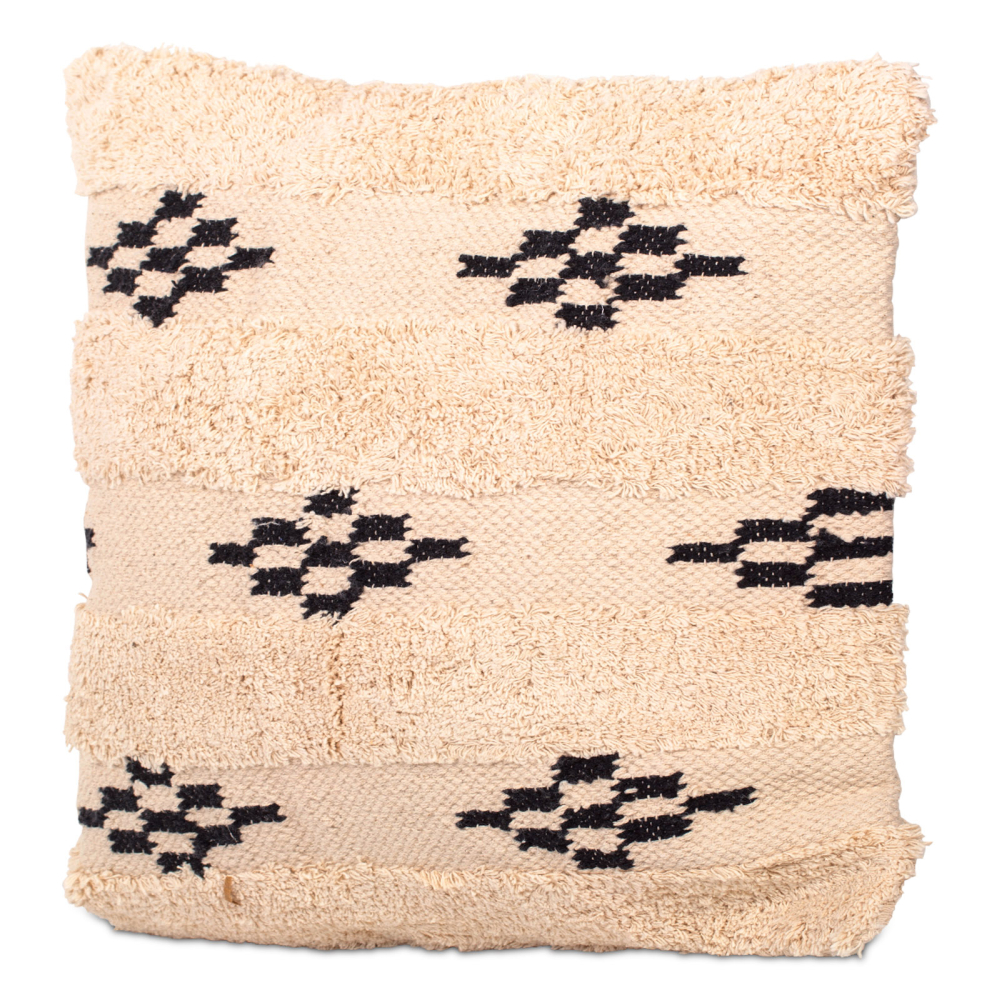 Buy Square Cotton Cushion in Boho Bali Style cover + filling - Narcissa White / Black 60189 - in the EU