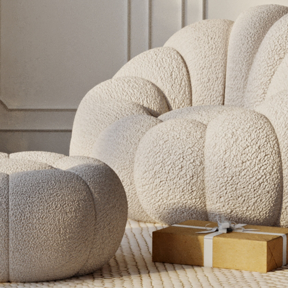 Buy Upholstered Armchair with Ottoman - White Boucle - Calera White 60542 - prices