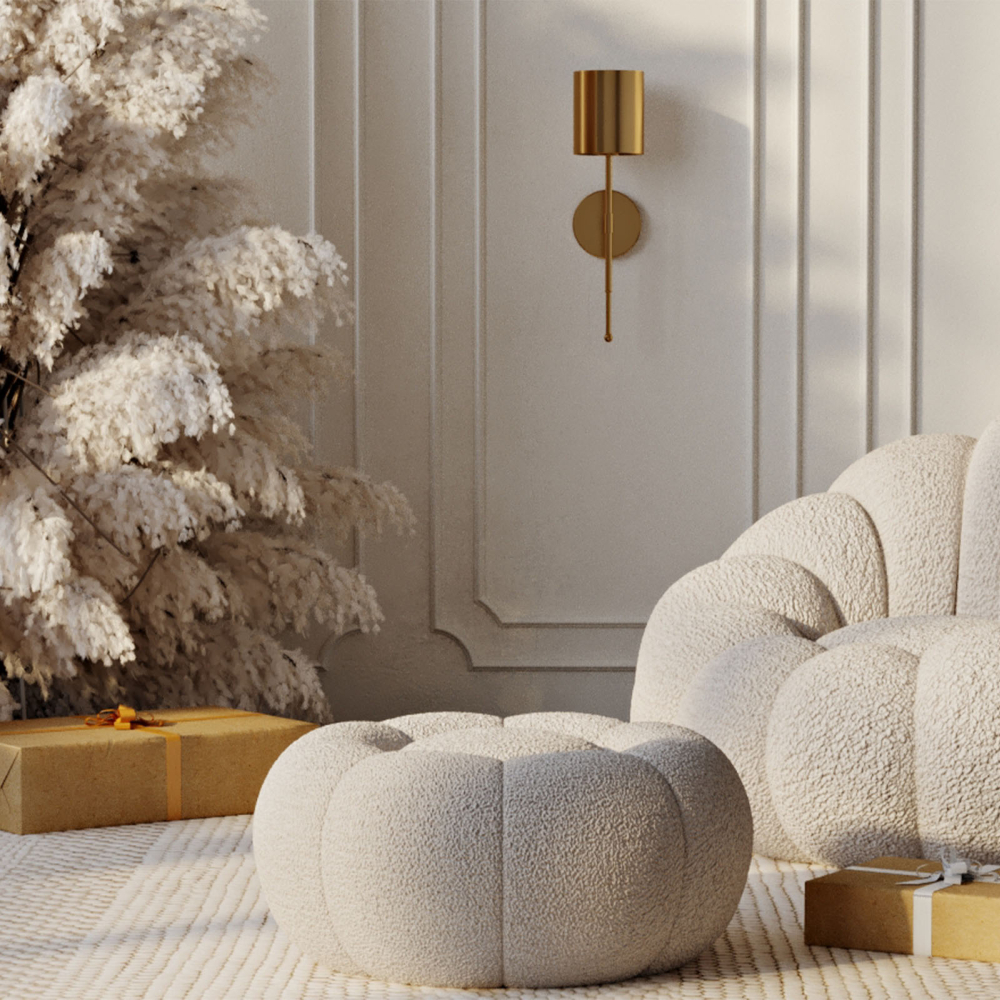 Buy Upholstered Armchair with Ottoman - White Boucle - Calera White 60542 in the Europe