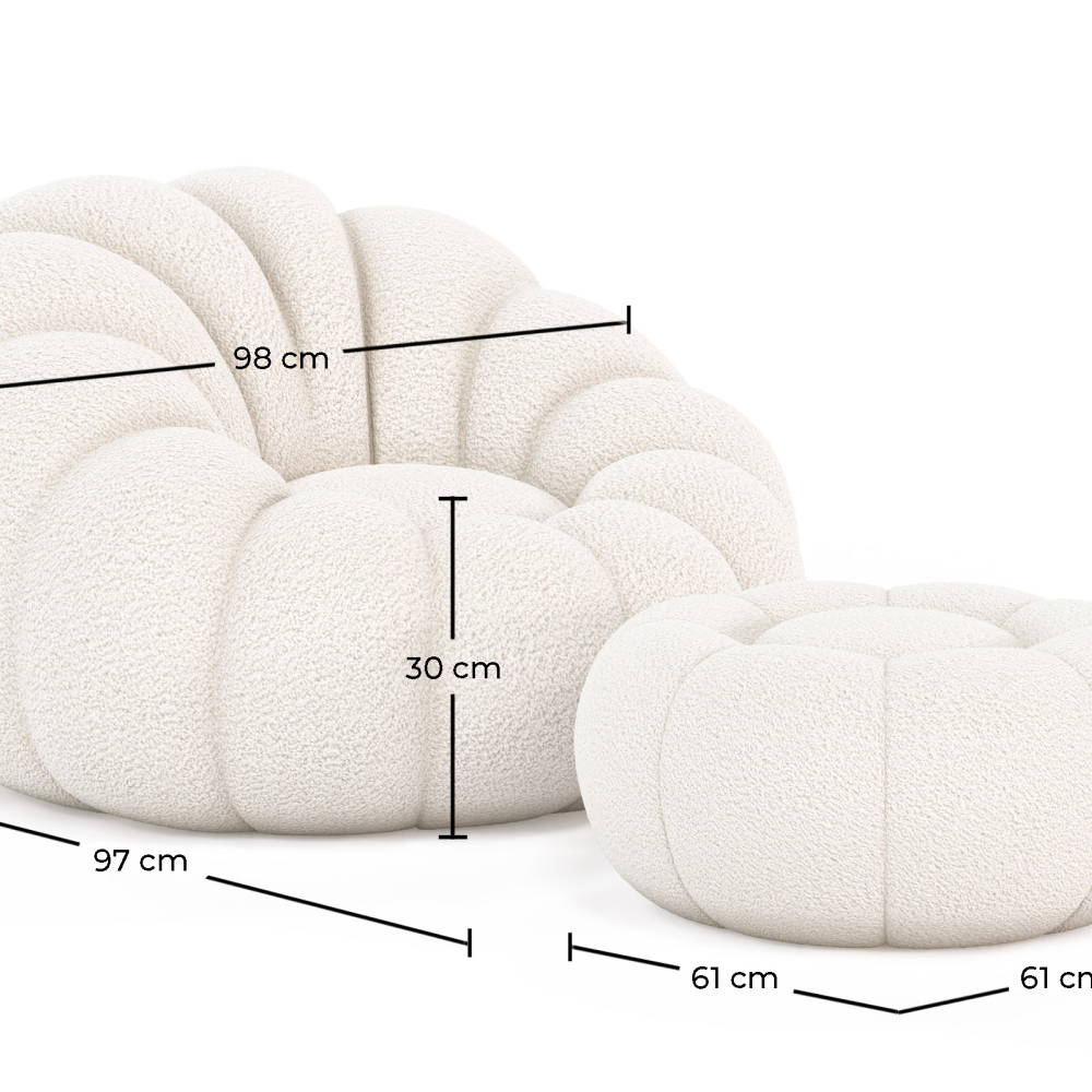 Buy Upholstered Armchair with Ottoman - White Boucle - Calera White 60542 in the Europe