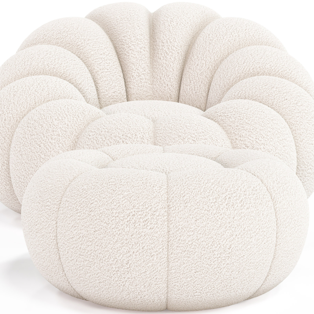 Buy Upholstered Armchair with Ottoman - White Boucle - Calera White 60542 at MyFaktory