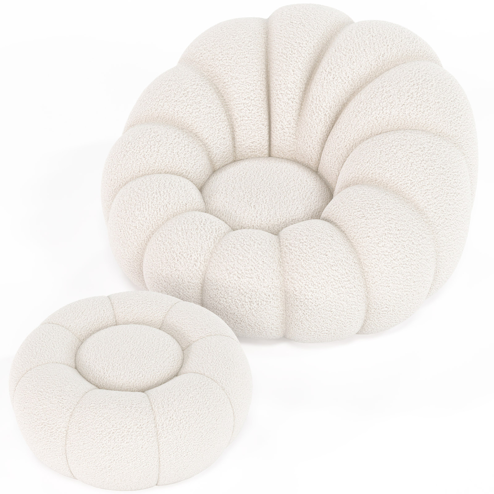 Buy Upholstered Armchair with Ottoman - White Boucle - Calera White 60542 home delivery