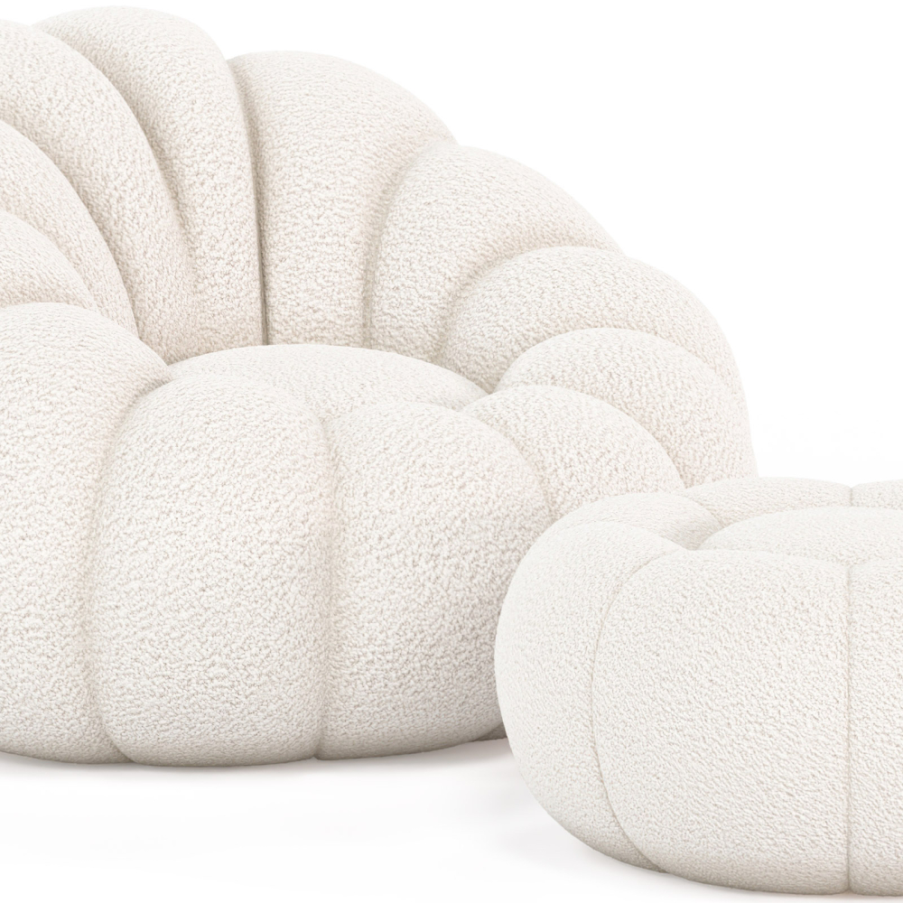 Buy Upholstered Armchair with Ottoman - White Boucle - Calera White 60542 - in the EU