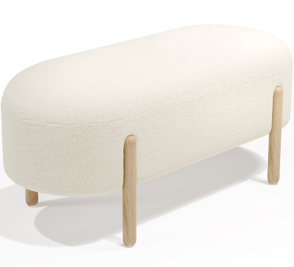 Buy Upholstered Bouclé Bench - Round White 61250 with a guarantee