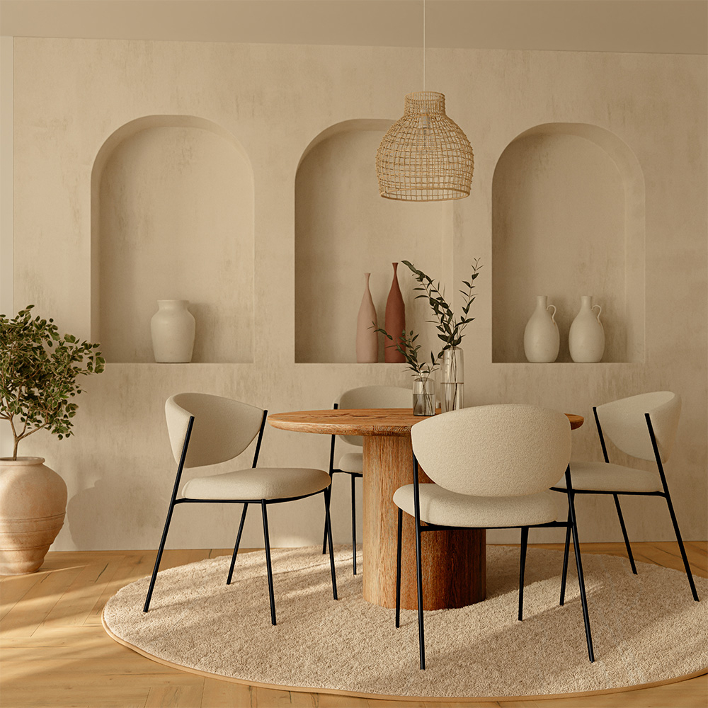 Buy Dining chair - Upholstered in Bouclé Fabric - Black Metal - Vara White 61332 at MyFaktory