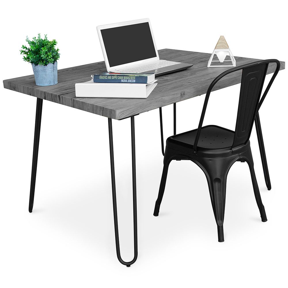  Buy Grey Hairpin 120x90 Desk Table + Bistrot Metalix Chair Black 60069 - in the EU