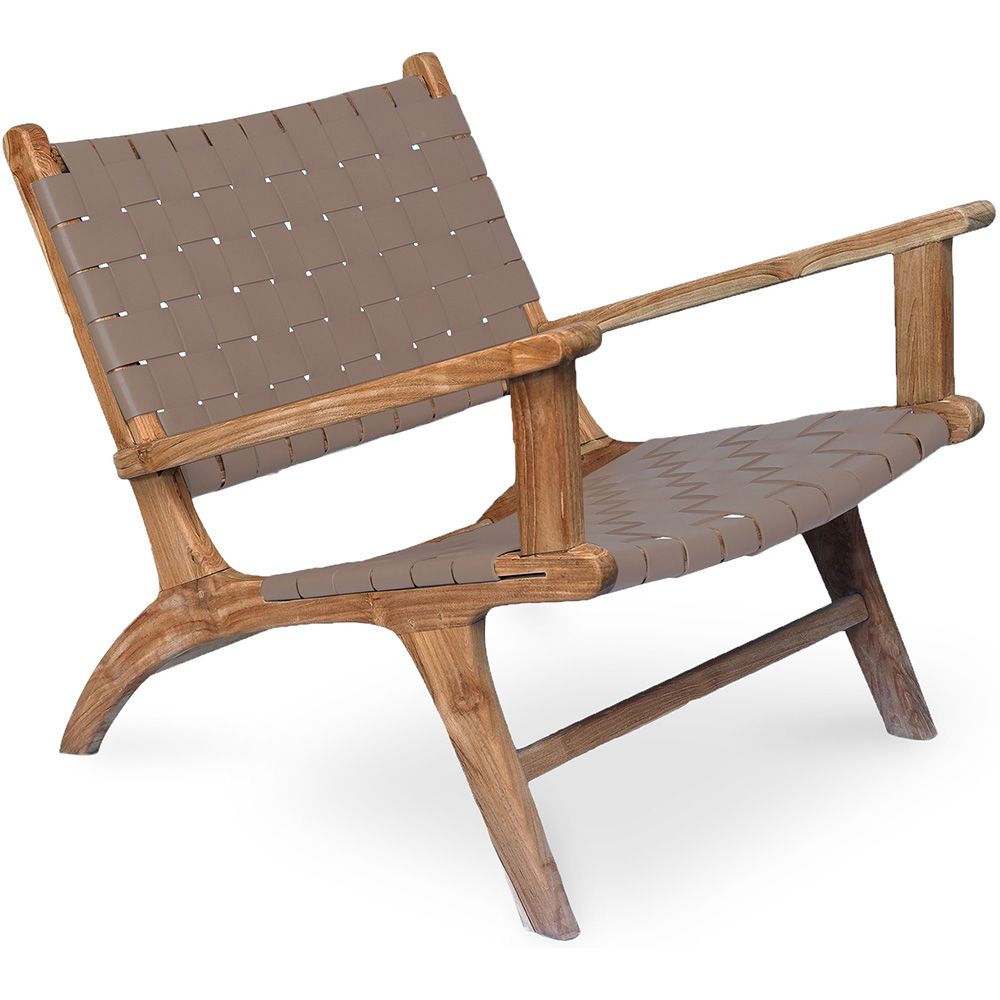  Buy Armchair, Bali Boho Style, Leather and teak wood - Grau Brown 60466 - in the EU