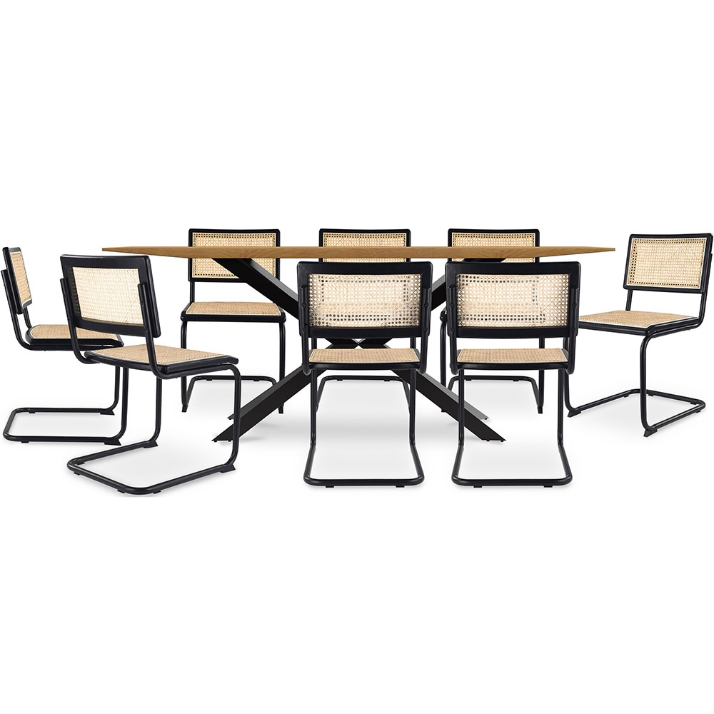  Buy Pack Industrial Wooden Table (220cm) & 8 Rattan Mesh and Black Wood Chairs - Canvas Black 60564 - in the EU
