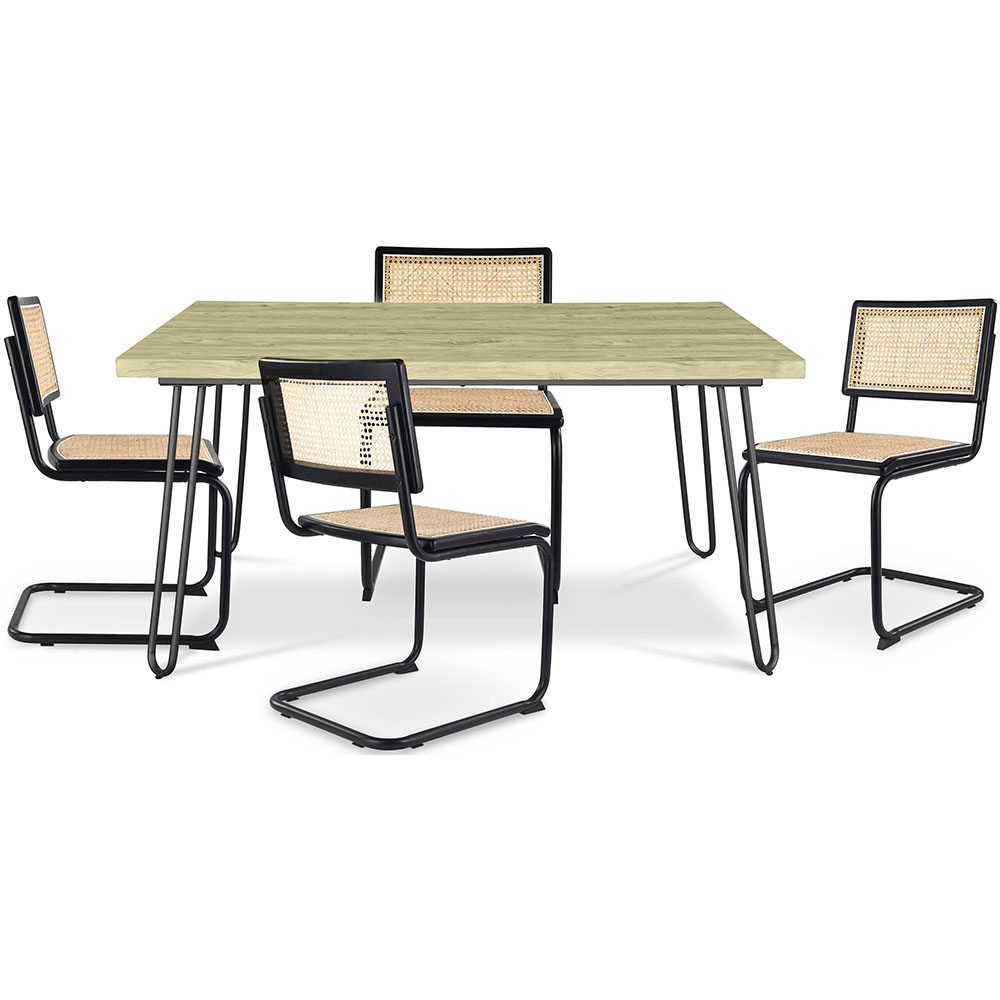  Buy Pack Hairpin Dining Table 120x90 & 4 Black Rattan Mesh Chairs - Canvas Black 60584 - in the EU