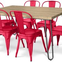 Hairpin 150x90 Dining Table + X6 Bistrot Metalix Chair Red 59922 photo 5 Buy Hairpin 150x90 Dining Table + X6 Bistrot Metalix Chair Red 59922 home delivery