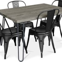 Grey Hairpin 120x90 Dining Table + X4 Bistrot Metalix Chair Black 59923 photo 1 Buy Grey Hairpin 120x90 Dining Table + X4 Bistrot Metalix Chair Black 59923 - in the EU