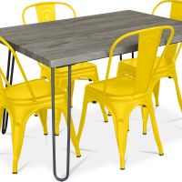 Grey Hairpin 120x90 Dining Table + X4 Bistrot Metalix Chair Yellow 59923 photo 4 Buy Grey Hairpin 120x90 Dining Table + X4 Bistrot Metalix Chair Yellow 59923 in the Europe