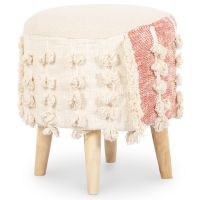 Pouffe Stool in Boho Bali Style, Wood and Cotton - Vanessa Bali Beige 60260 photo 1 Buy Pouffe Stool in Boho Bali Style, Wood and Cotton - Vanessa Bali Beige 60260 - in the EU