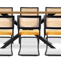Pack Industrial Wooden Table (220cm) & 8 Rattan and Velvet Mesh Chairs - Nema Mustard 60554 photo 1 Buy Pack Industrial Wooden Table (220cm) & 8 Rattan and Velvet Mesh Chairs - Nema Mustard 60554 - in the EU