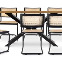 Buy Pack Industrial Wooden Table (220cm) & 8 Rattan Mesh and Black Wood Chairs - Canvas Black 60564 - in the EU