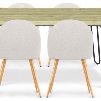 Pack Hairpin Dining Table 150x90 & 6 Bouclé Upholstered Chairs - Bennett White 60565 photo 1 Buy Pack Hairpin Dining Table 150x90 & 6 Bouclé Upholstered Chairs - Bennett White 60565 - in the EU