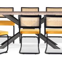 Pack Industrial Wooden Table (200cm) & 8 Rattan and Velvet Mesh Chairs - Nema Mustard 60572 photo 1 Buy Pack Industrial Wooden Table (200cm) & 8 Rattan and Velvet Mesh Chairs - Nema Mustard 60572 - in the EU