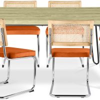 Pack Hairpin Dining Table 150x90 & 6 Black Mesh Rattan and Velvet Chairs - Wanda Reddish orange 60581 photo 3 Buy Pack Hairpin Dining Table 150x90 & 6 Black Mesh Rattan and Velvet Chairs - Wanda Reddish orange 60581 at MyFaktory